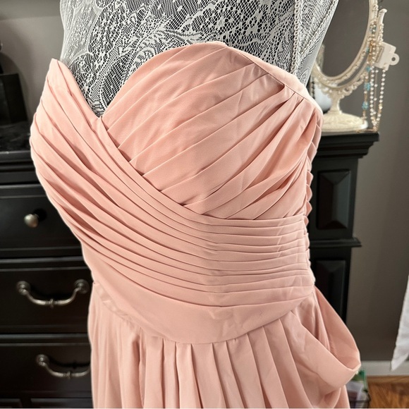 David’s Bridal Strapless Blush Pink Chiffon Pleated Cocktail Dress XL (EUC) - Picture 3 of 14